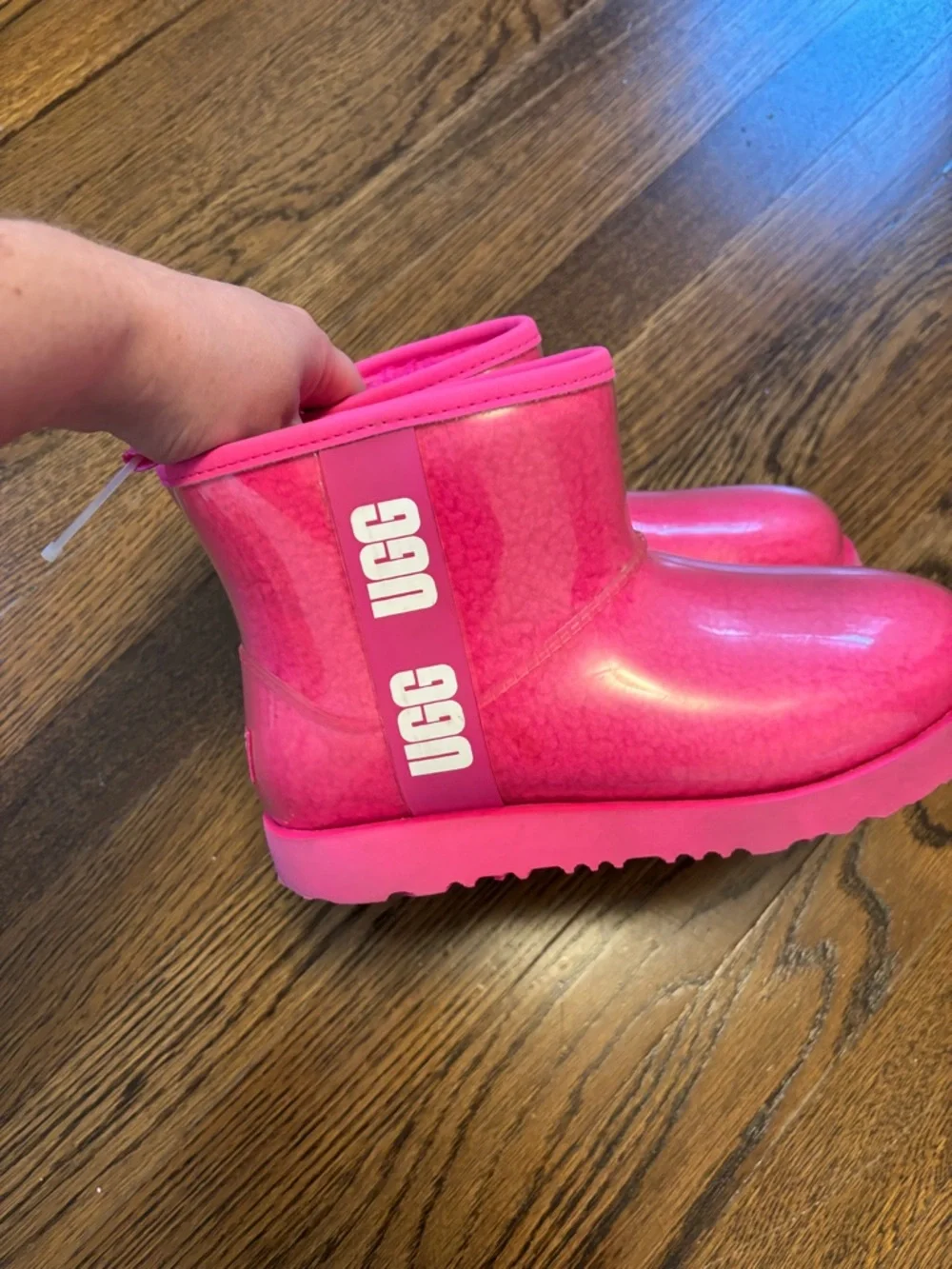 UGG Kids Classic Mini II Shearling Rain Boots Pink Size 3 Waterproof